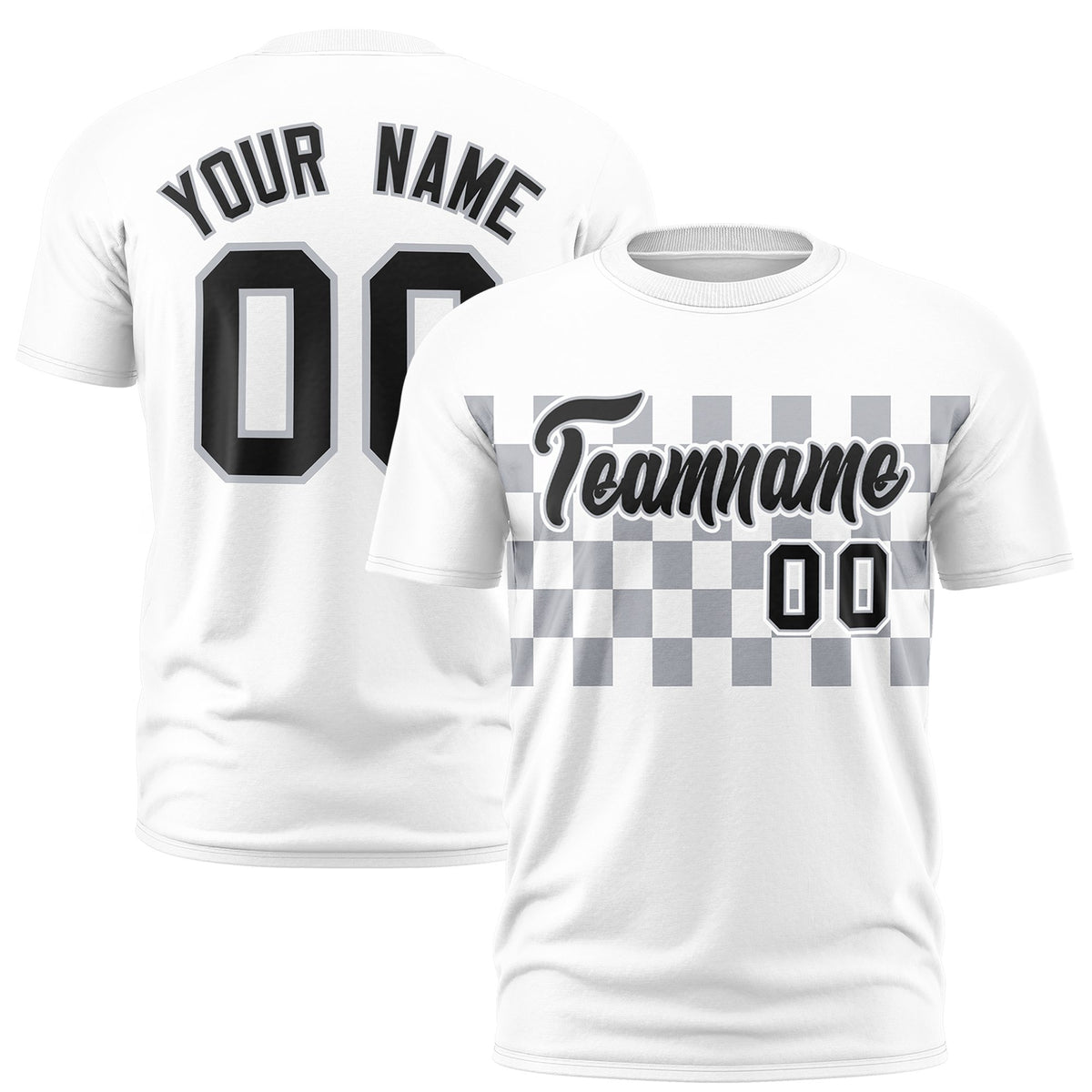 Custom White Gray Crew neck Plaid Pattern Personalized Performance T-Shirt