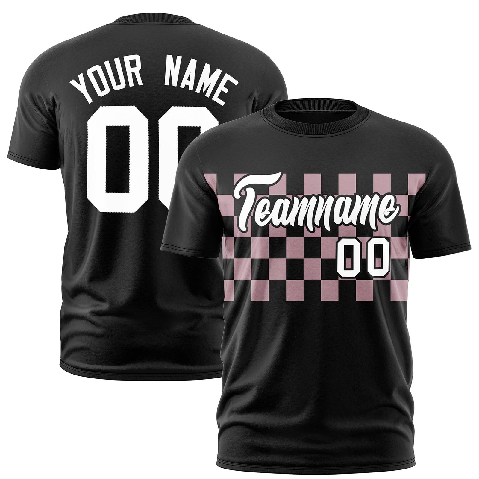 Custom Black Light Pink Crew neck Plaid Pattern Personalized Performance T-Shirt