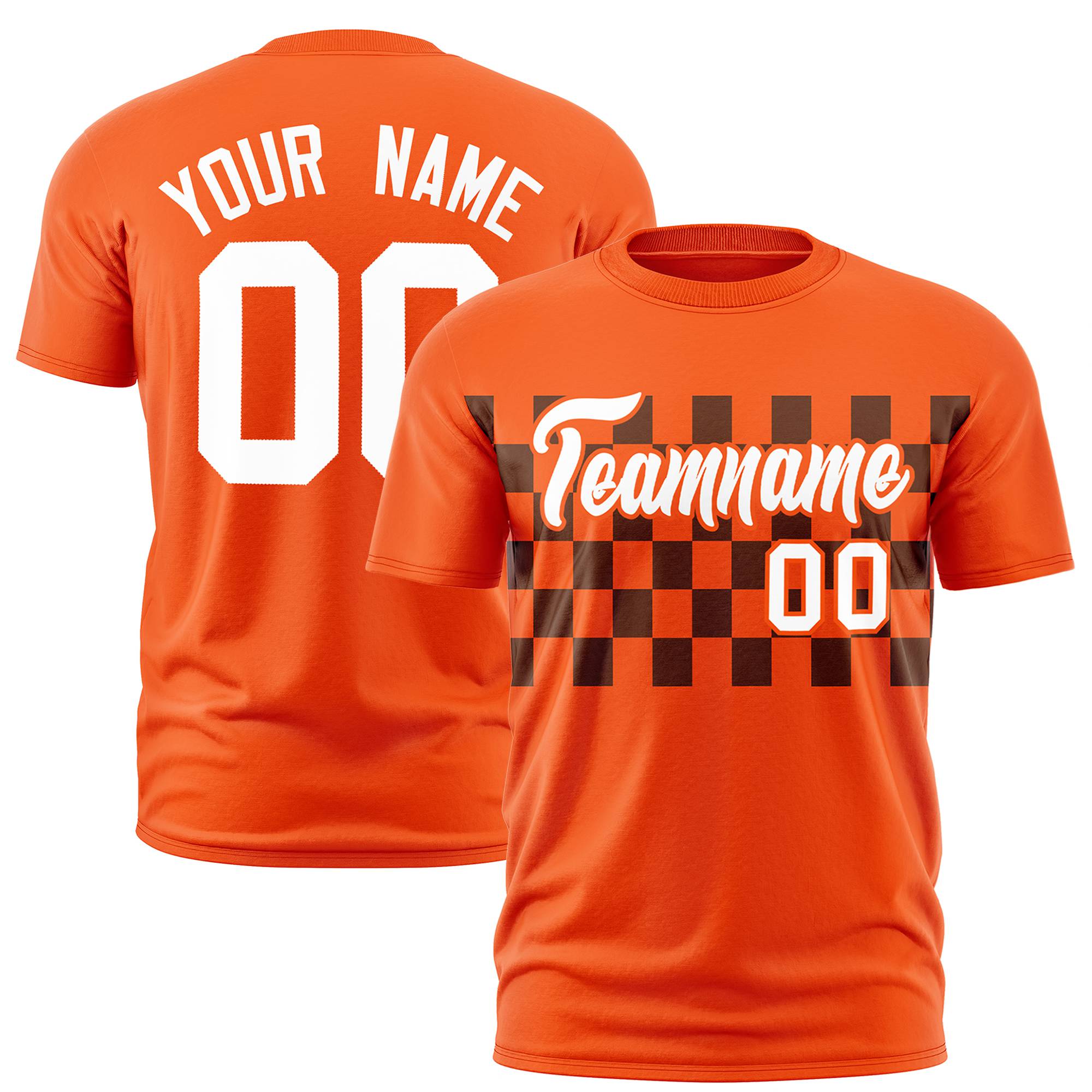 Custom Orange Black Crew neck Plaid Pattern Personalized Performance T-Shirt