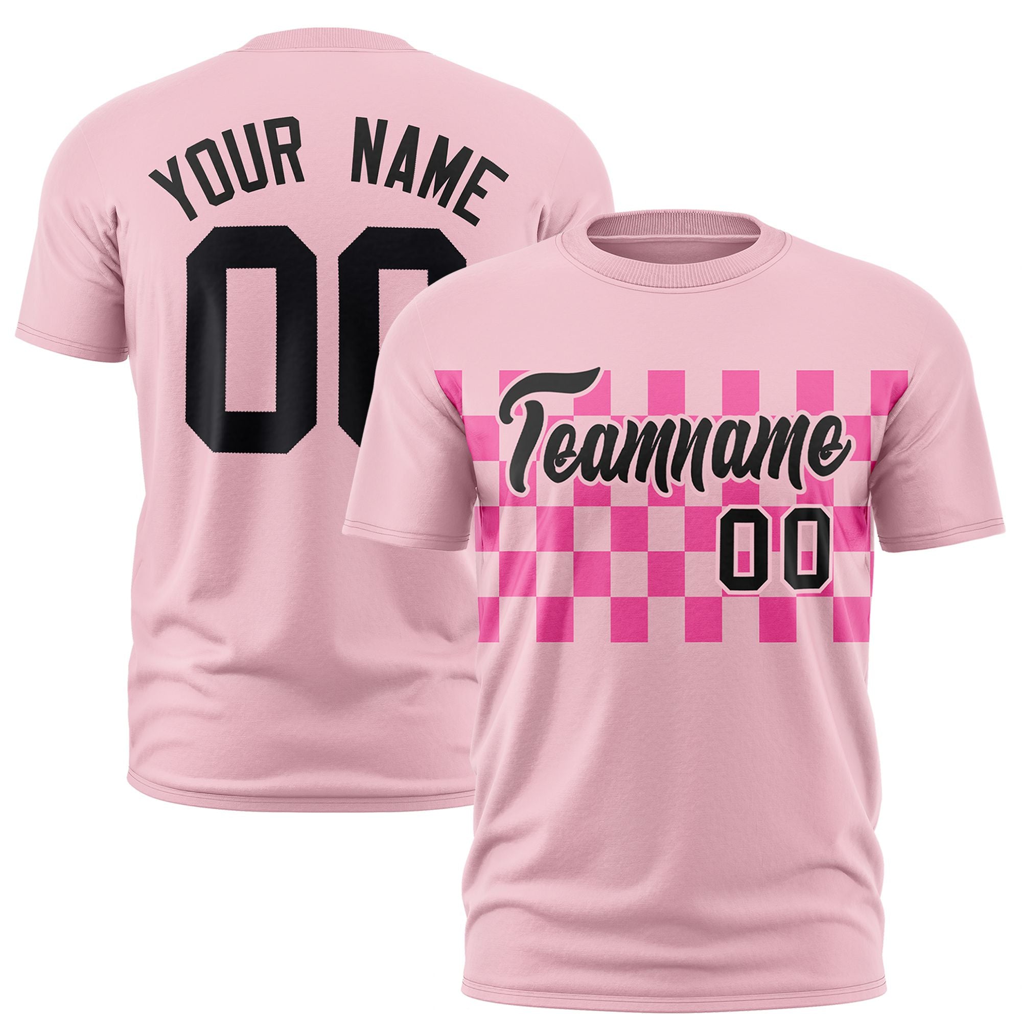 Custom Light Pink Pink Crew neck Plaid Pattern Personalized Performance T-Shirt