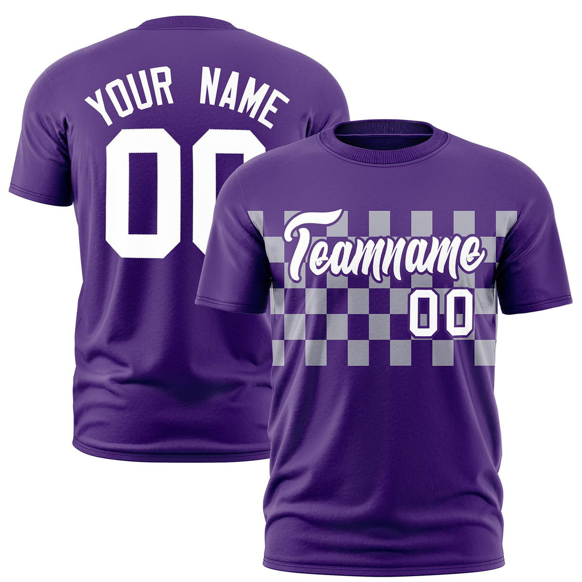 Custom Purple Gray Crew neck Plaid Pattern Personalized Performance T-Shirt