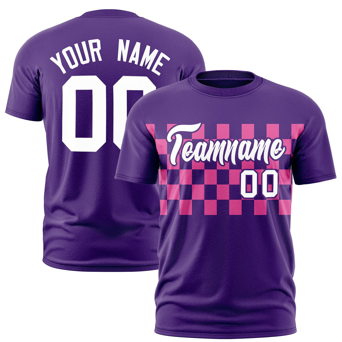 Custom Purple Pink Crew neck Plaid Pattern Personalized Performance T-Shirt
