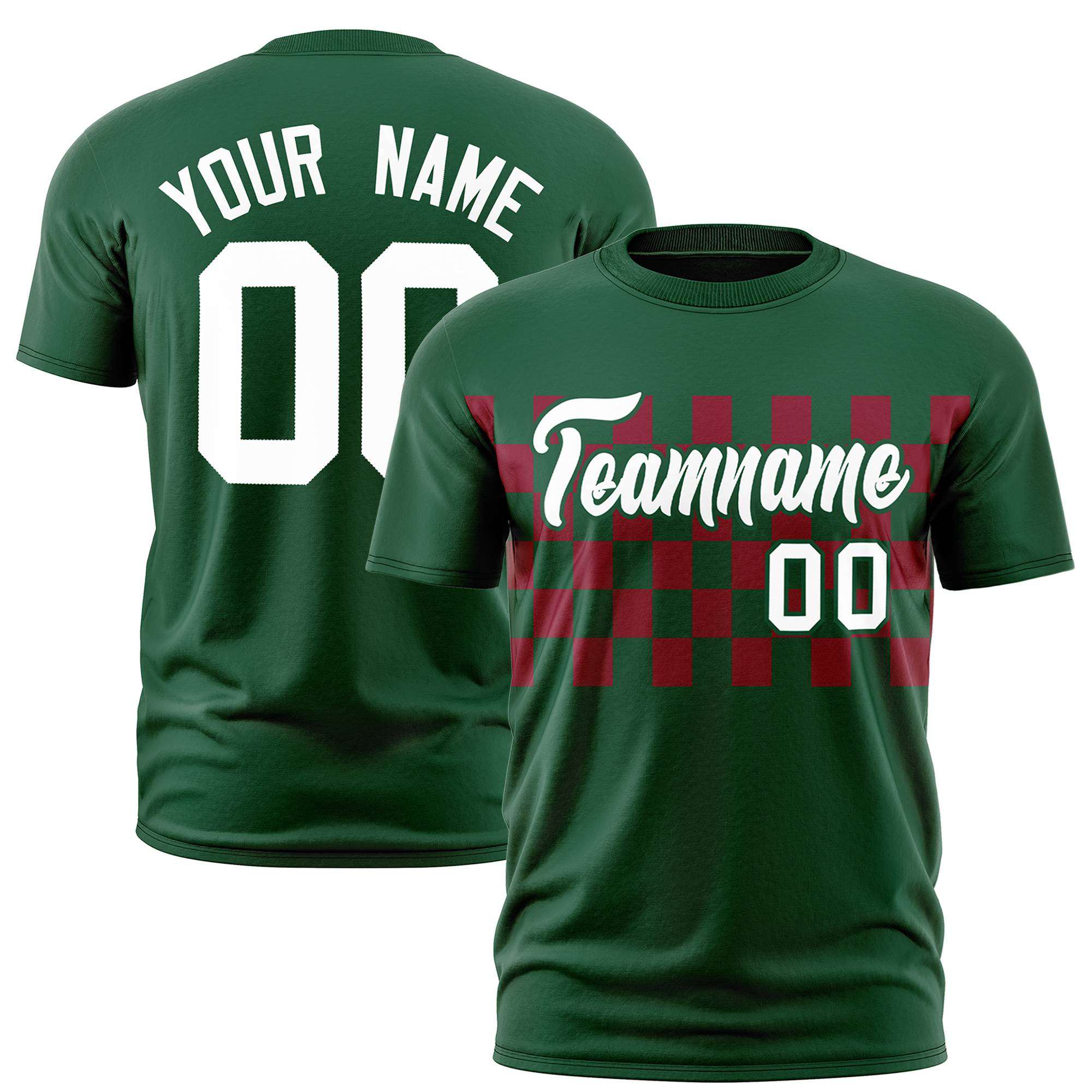 Custom Green Crimson Crew neck Plaid Pattern Personalized Performance T-Shirt