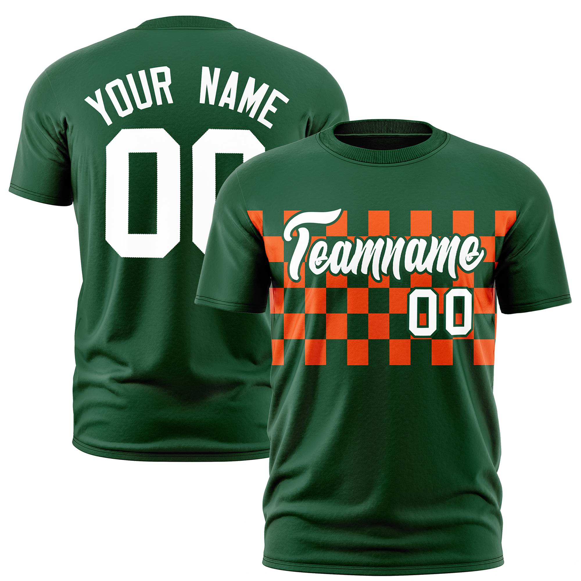 Custom Green Orange Crew neck Plaid Pattern Personalized Performance T-Shirt