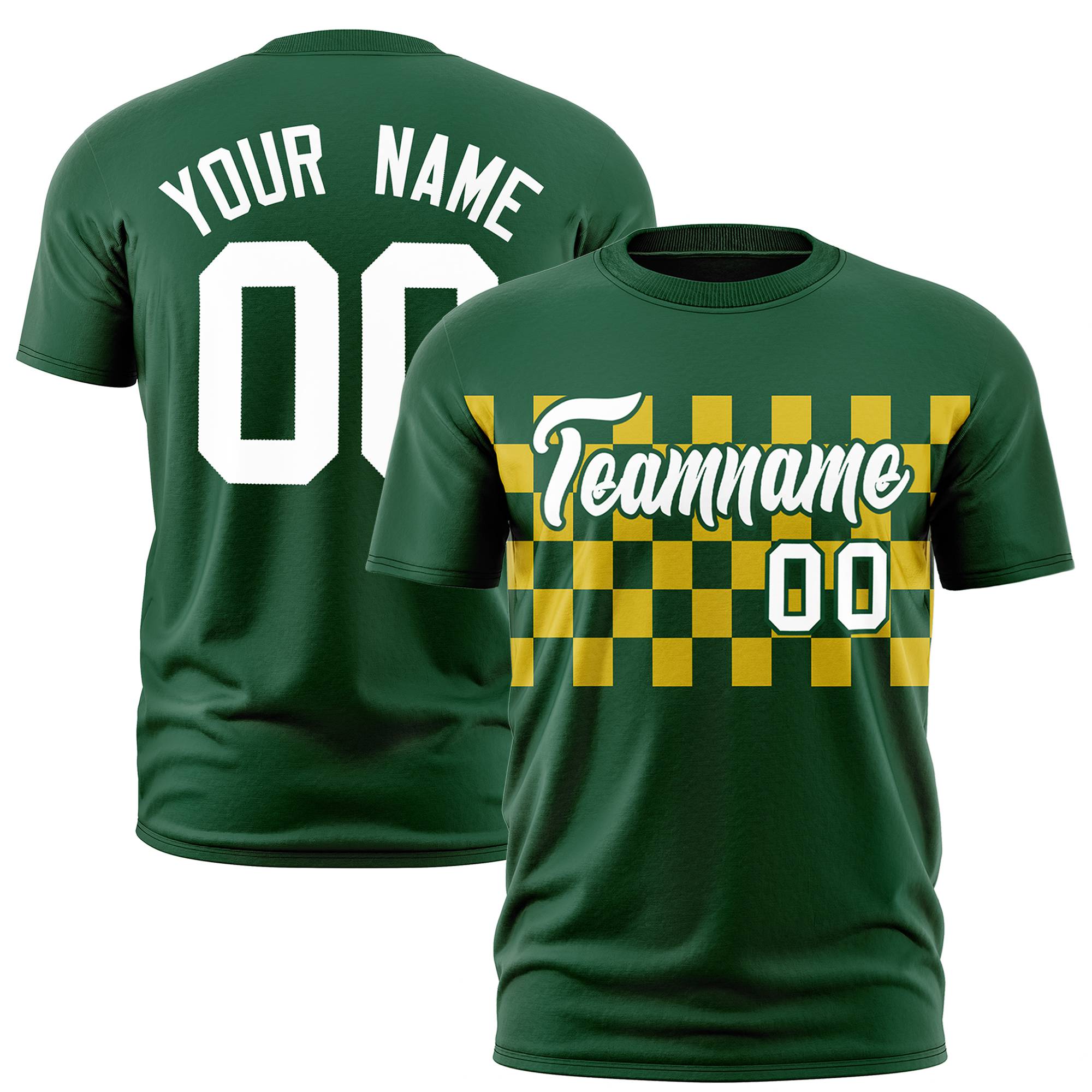 Custom Green Gold-01 Crew neck Plaid Pattern Personalized Performance T-Shirt