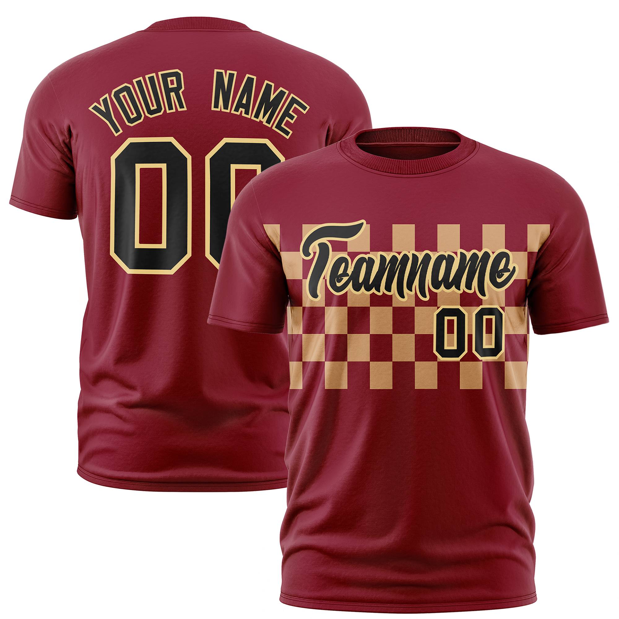 Custom Crimson Old-Gold Crew neck Plaid Pattern Personalized Performance T-Shirt