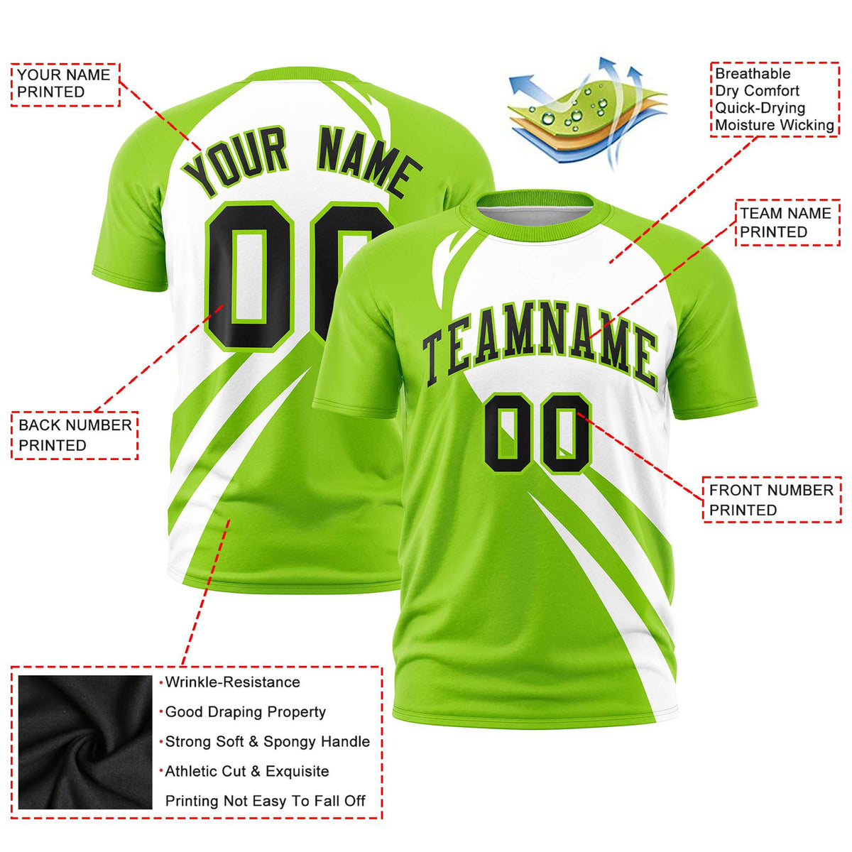 Custom White-Neon Green Personalized Slanting Lump Pattern Performance T-Shirt