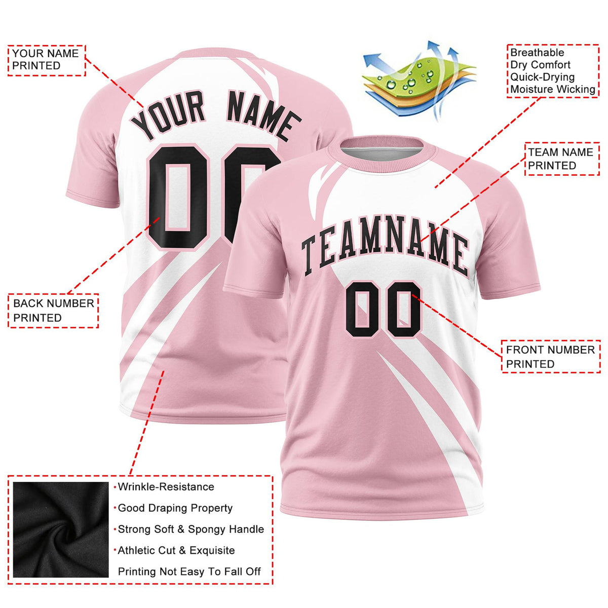 Custom White-Light Pink Personalized Slanting Lump Pattern Performance T-Shirt