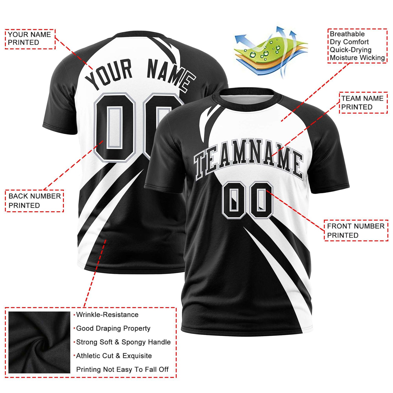 Custom White Black Personalized Slanting Lump Pattern Performance T-Shirt