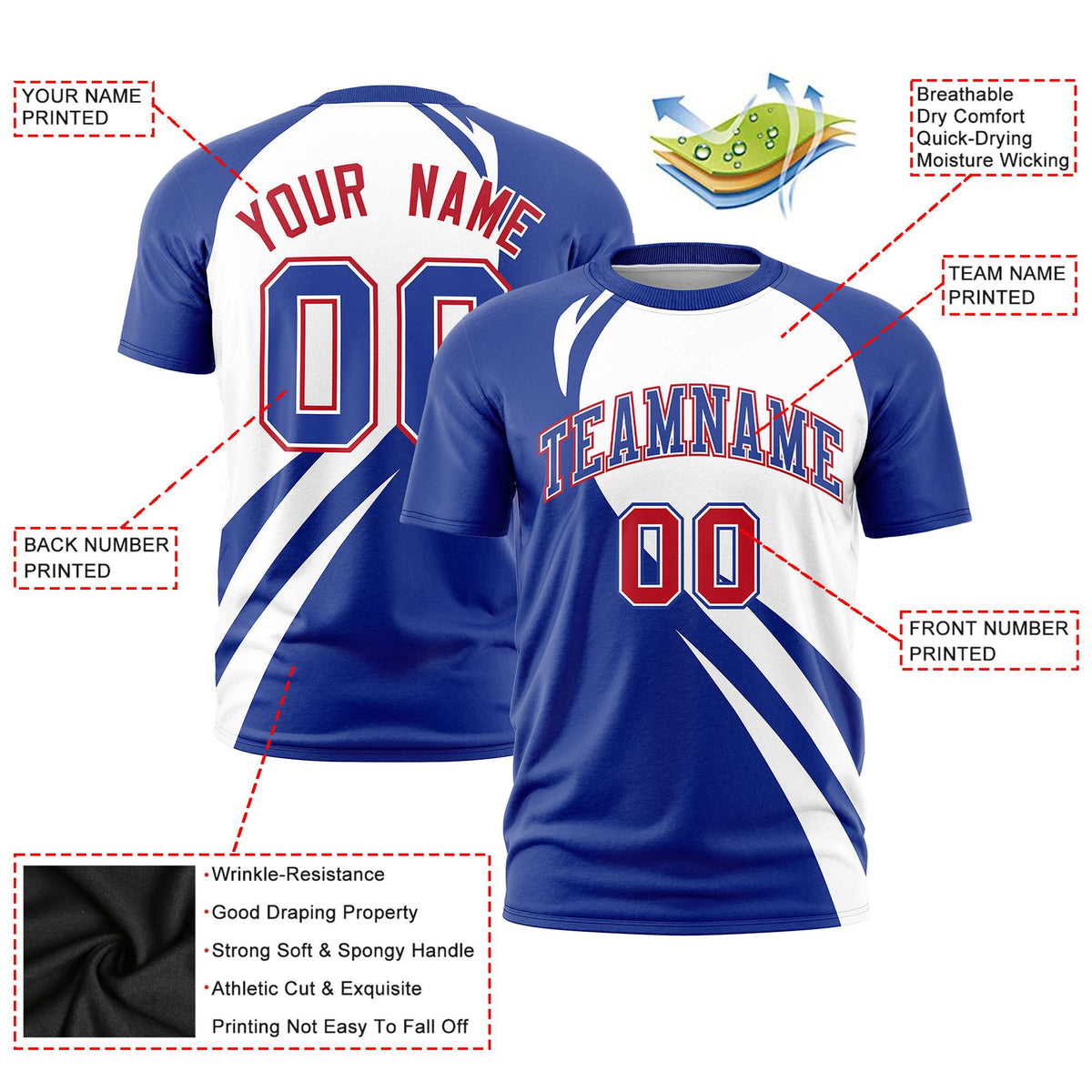 Custom White-Royal Blue Personalized Slanting Lump Pattern Performance T-Shirt