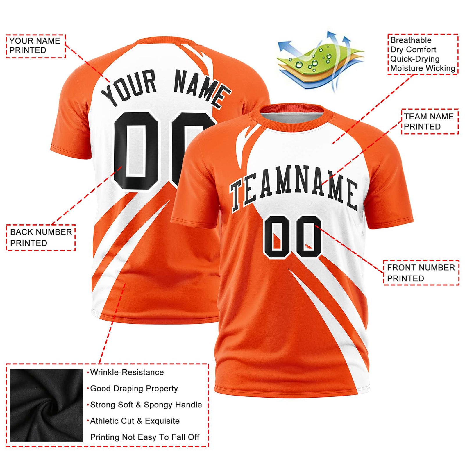 Custom White Orange Personalized Slanting Lump Pattern Performance T-Shirt