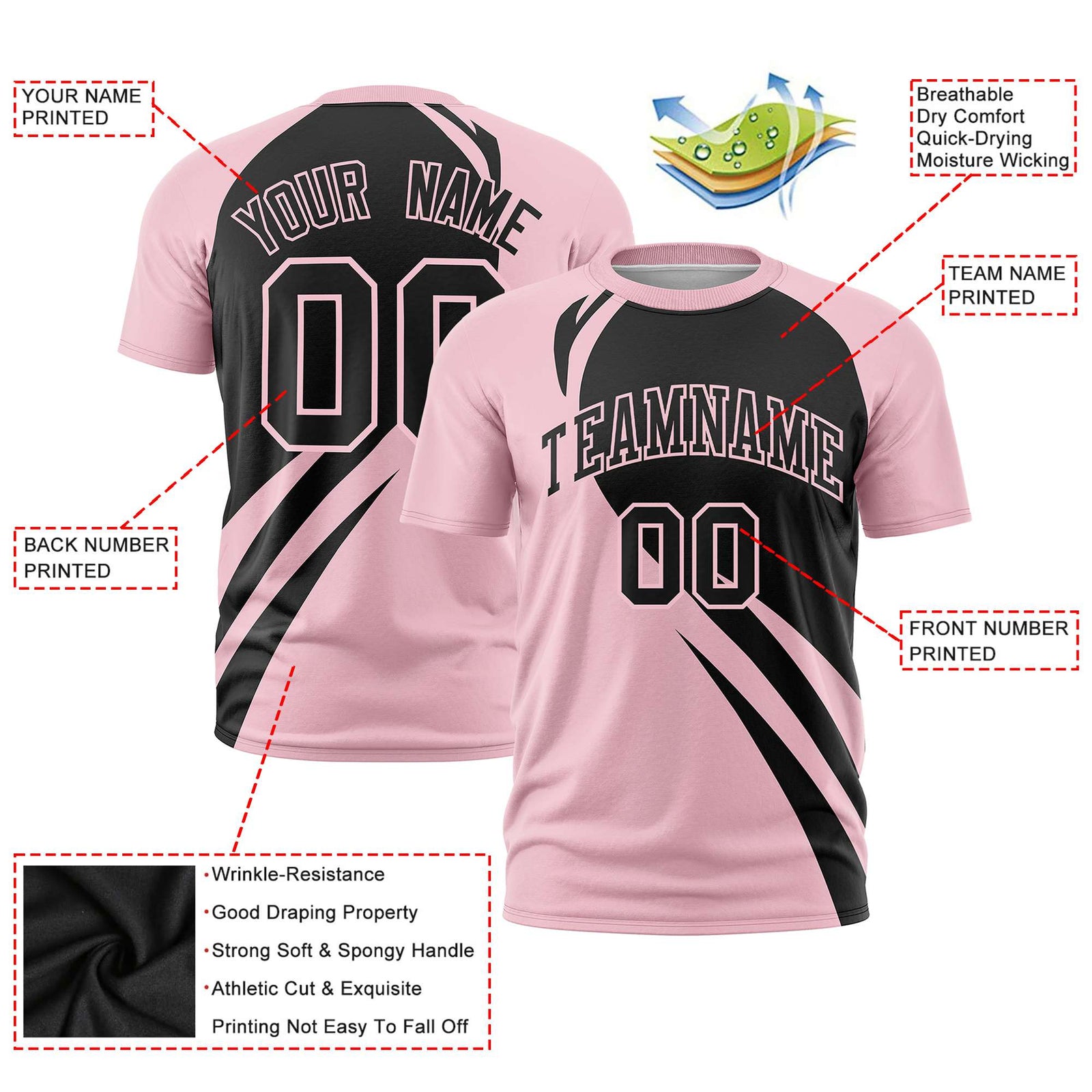 Custom Black-Light Pink Personalized Slanting Lump Pattern Performance T-Shirt