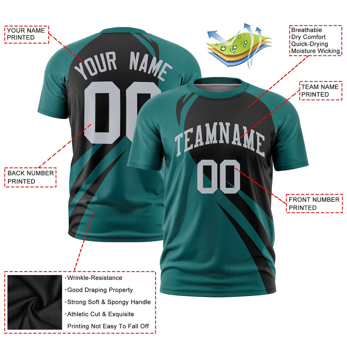 Custom Black Aqua Personalized Slanting Lump Pattern Performance T-Shirt