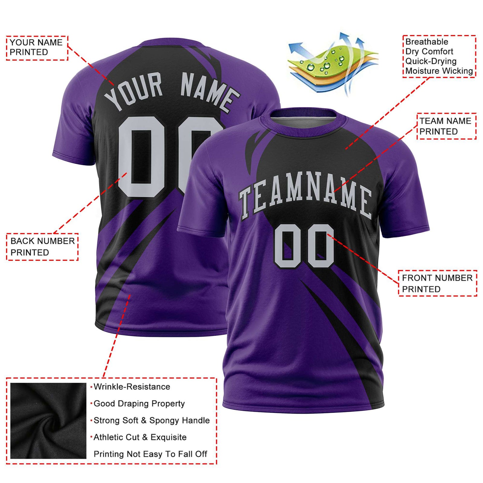 Custom Black Purple Personalized Slanting Lump Pattern Performance T-Shirt