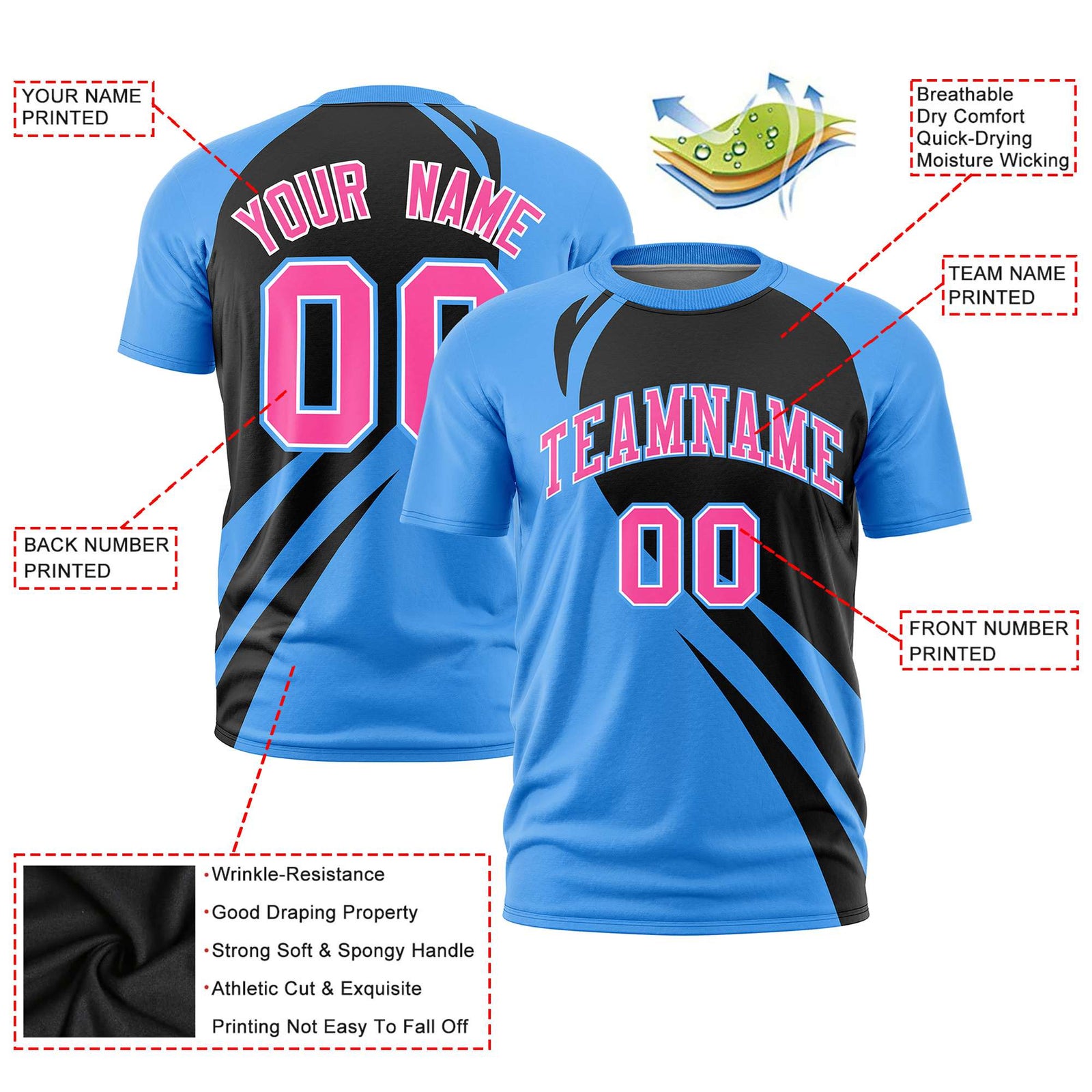 Custom Black-Powder Blue Personalized Slanting Lump Pattern Performance T-Shirt