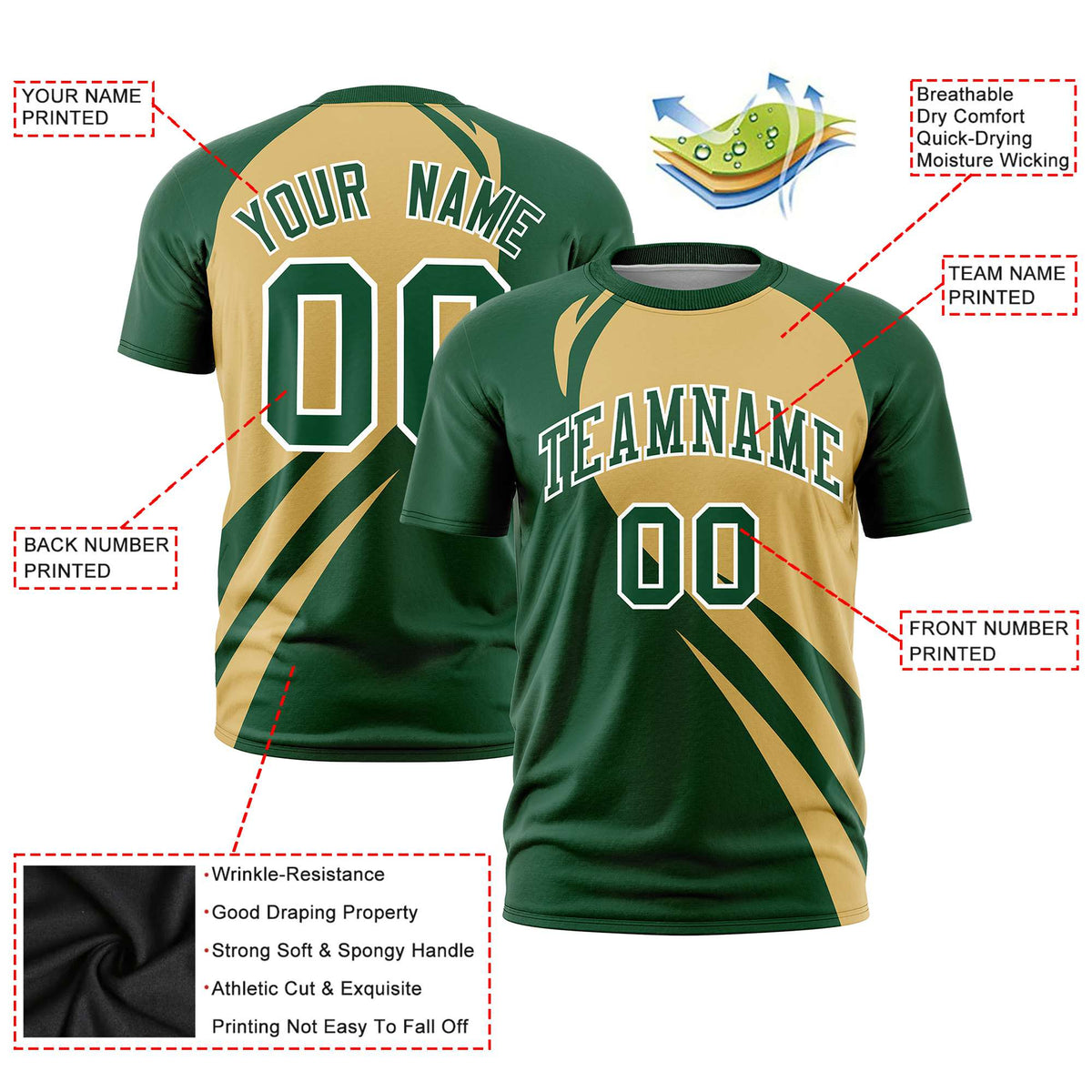 Custom Old Gold-Green Personalized Slanting Lump Pattern Performance T-Shirt