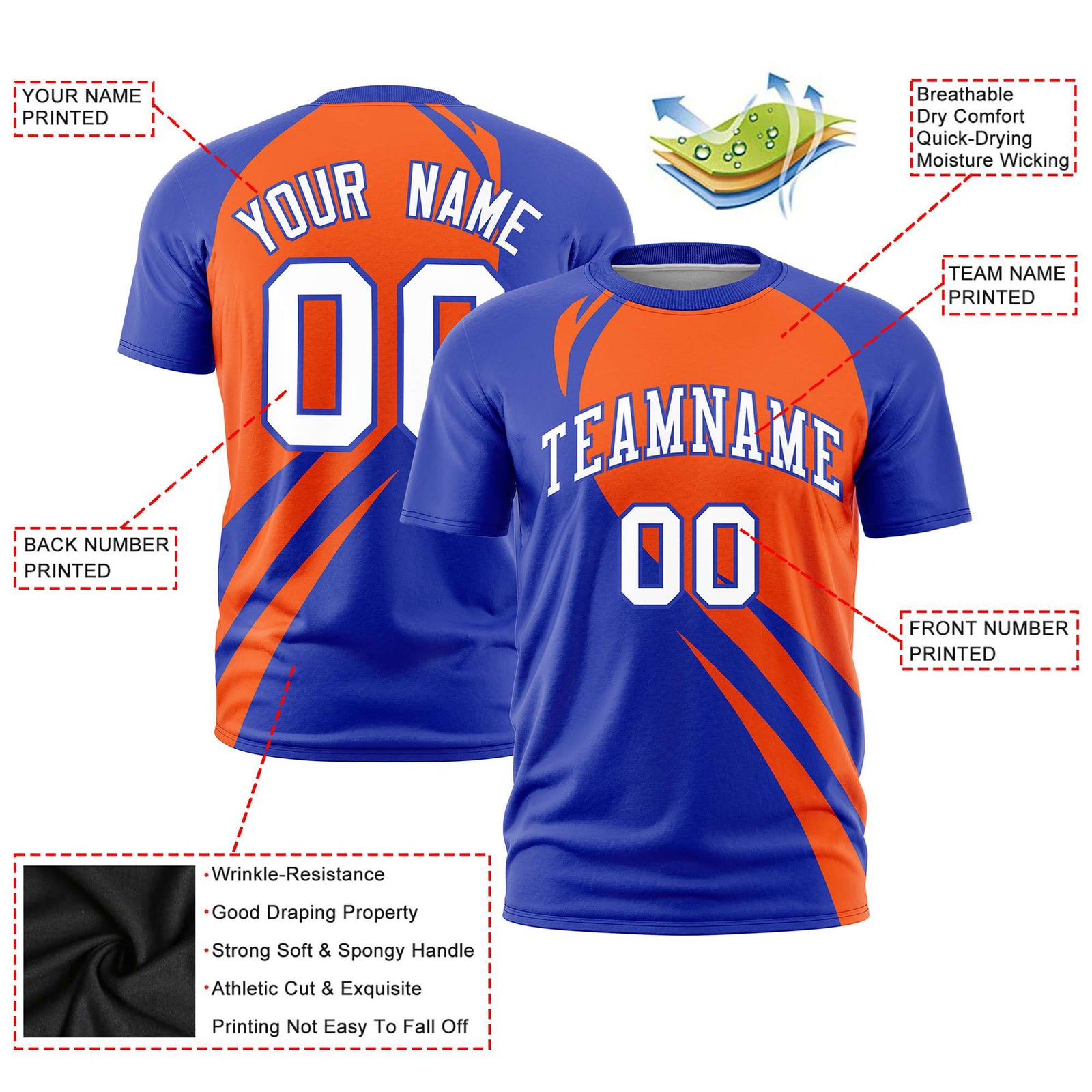 Custom Orange-Royal Blue Personalized Slanting Lump Pattern Performance T-Shirt