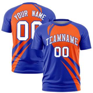 Camiseta deportiva personalizada con estampado de bultos inclinados en naranja y azul rey - Estilo 1