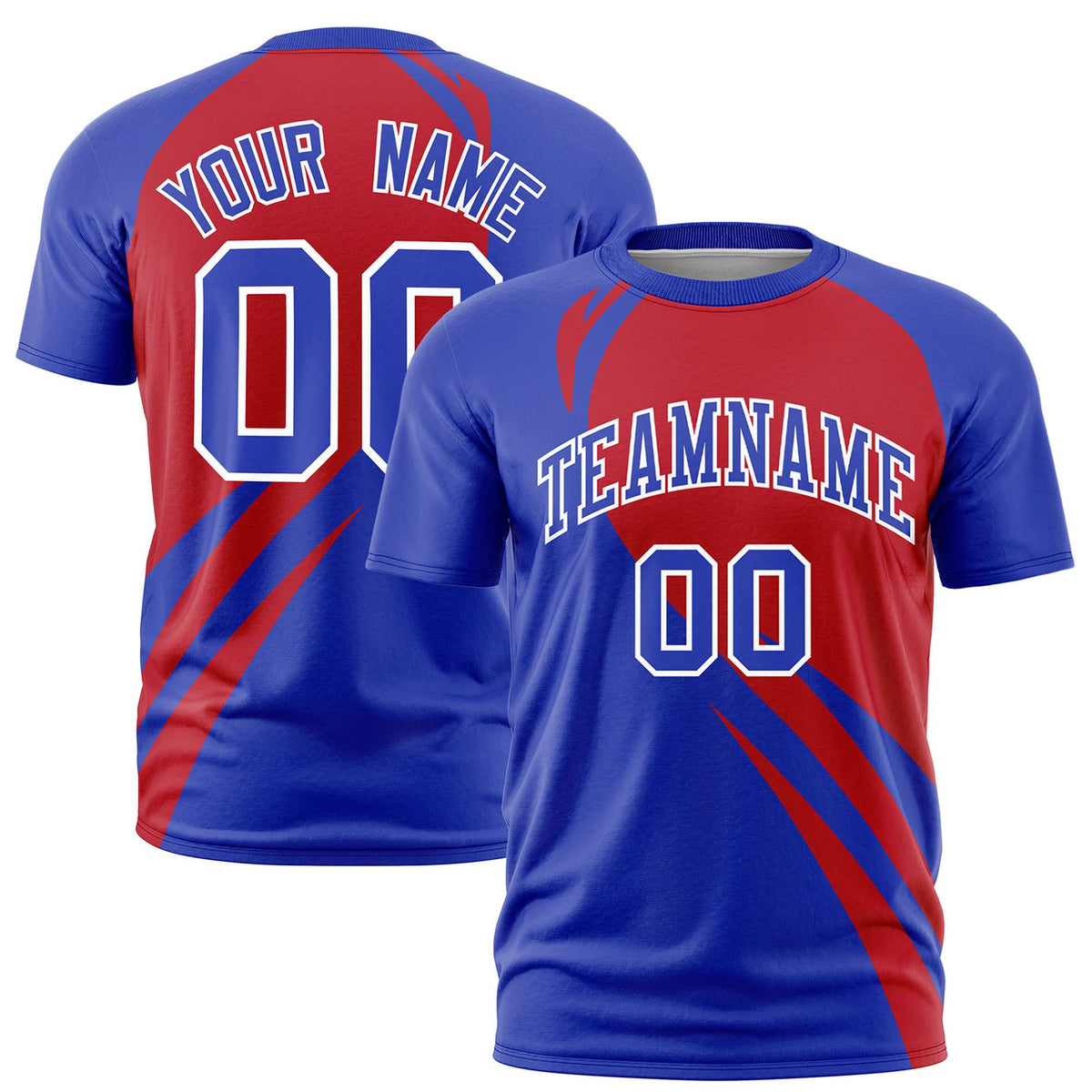 Custom Red-Royal Blue Personalized Slanting Lump Pattern Performance T-Shirt