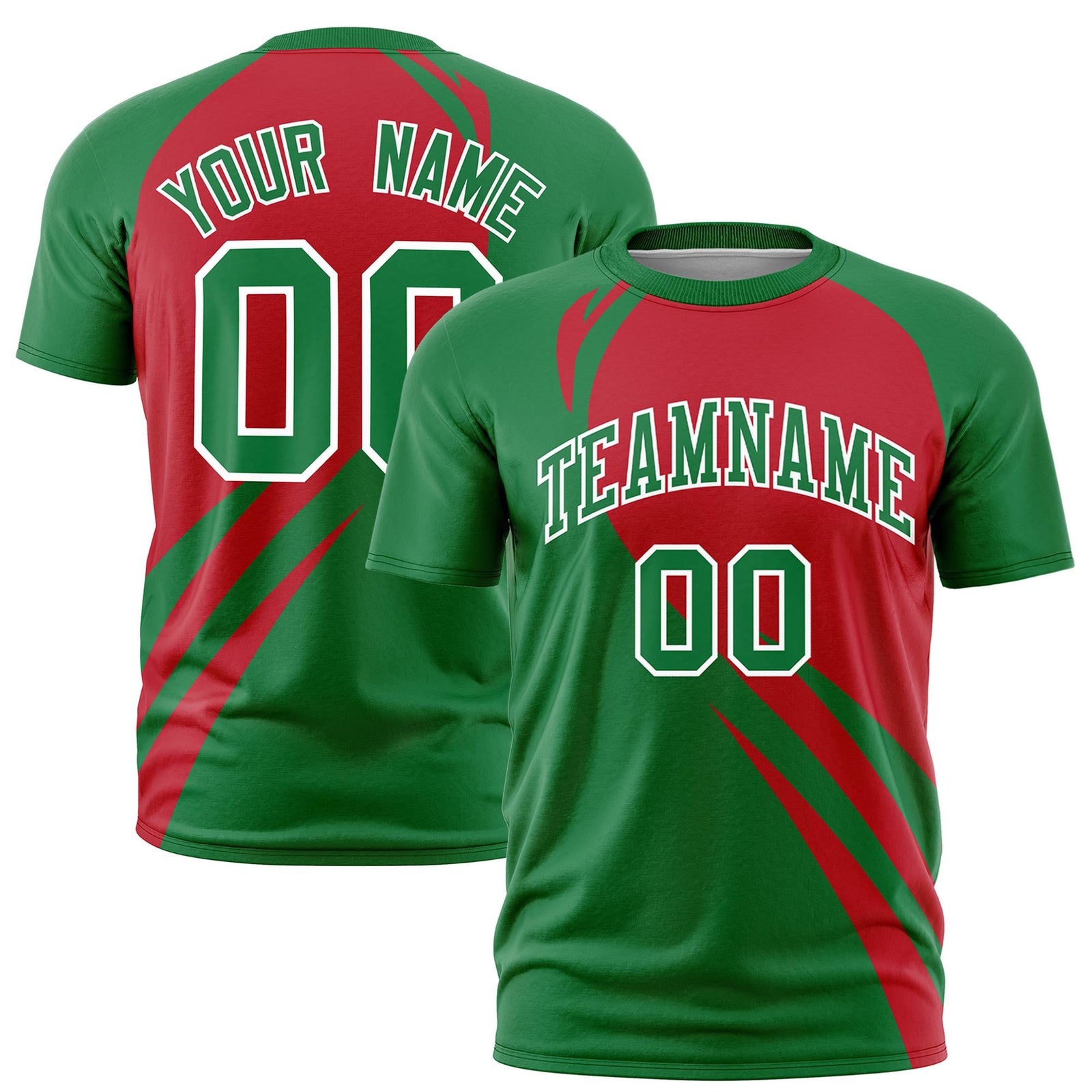 Custom Red-Kelly Green Personalized Slanting Lump Pattern Performance T-Shirt