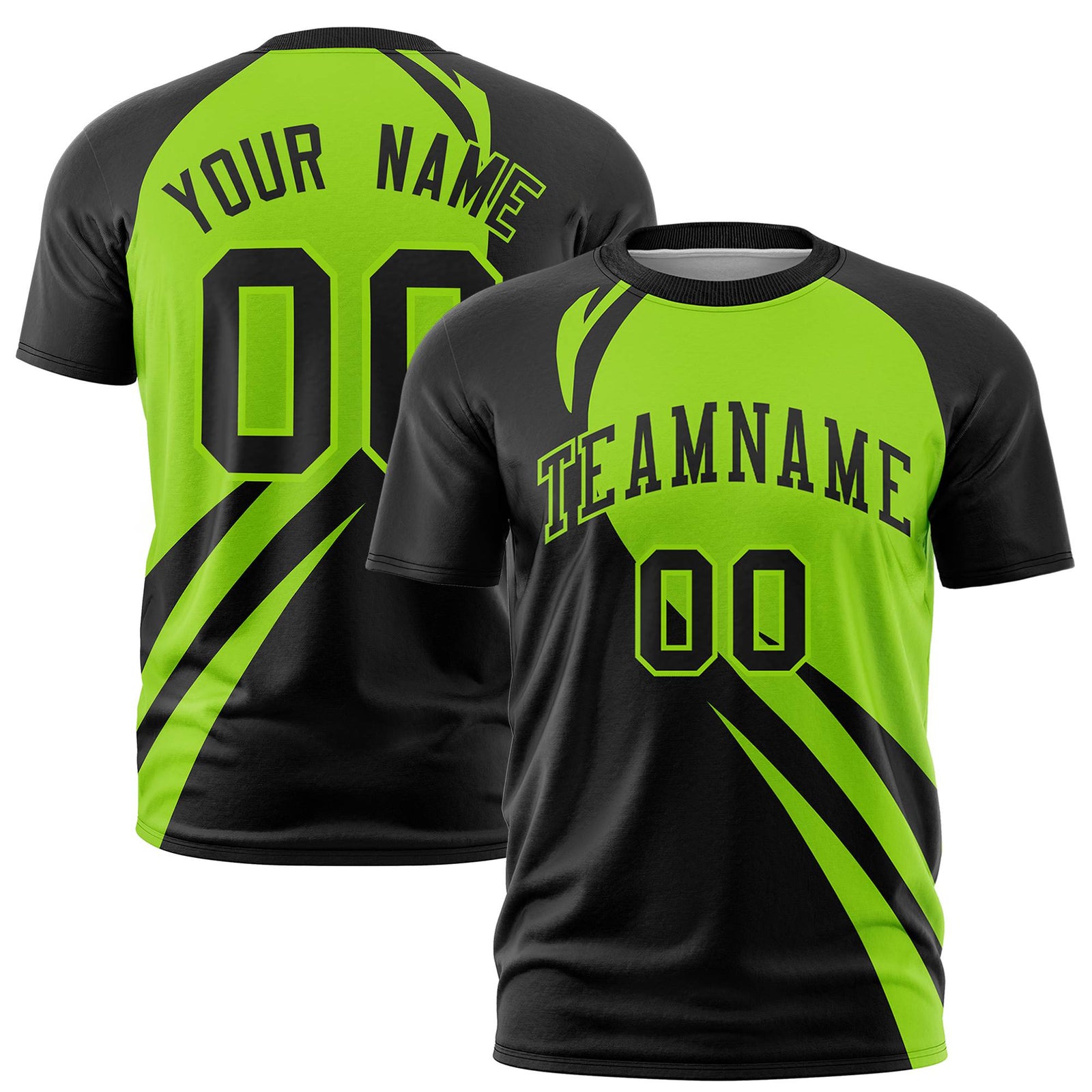 Custom Neon Green-Black Personalized Slanting Lump Pattern Performance T-Shirt