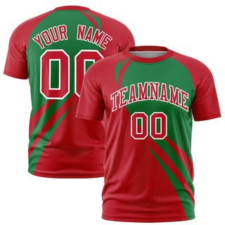 Camiseta deportiva personalizada Kelly Green-Red con estampado de bultos inclinados - Estilo 1