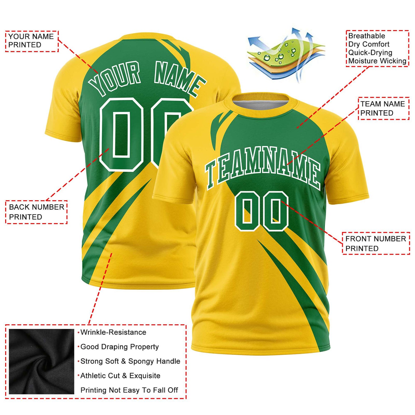 Custom Kelly Green-Gold 01 Personalized Slanting Lump Pattern Performance T-Shirt