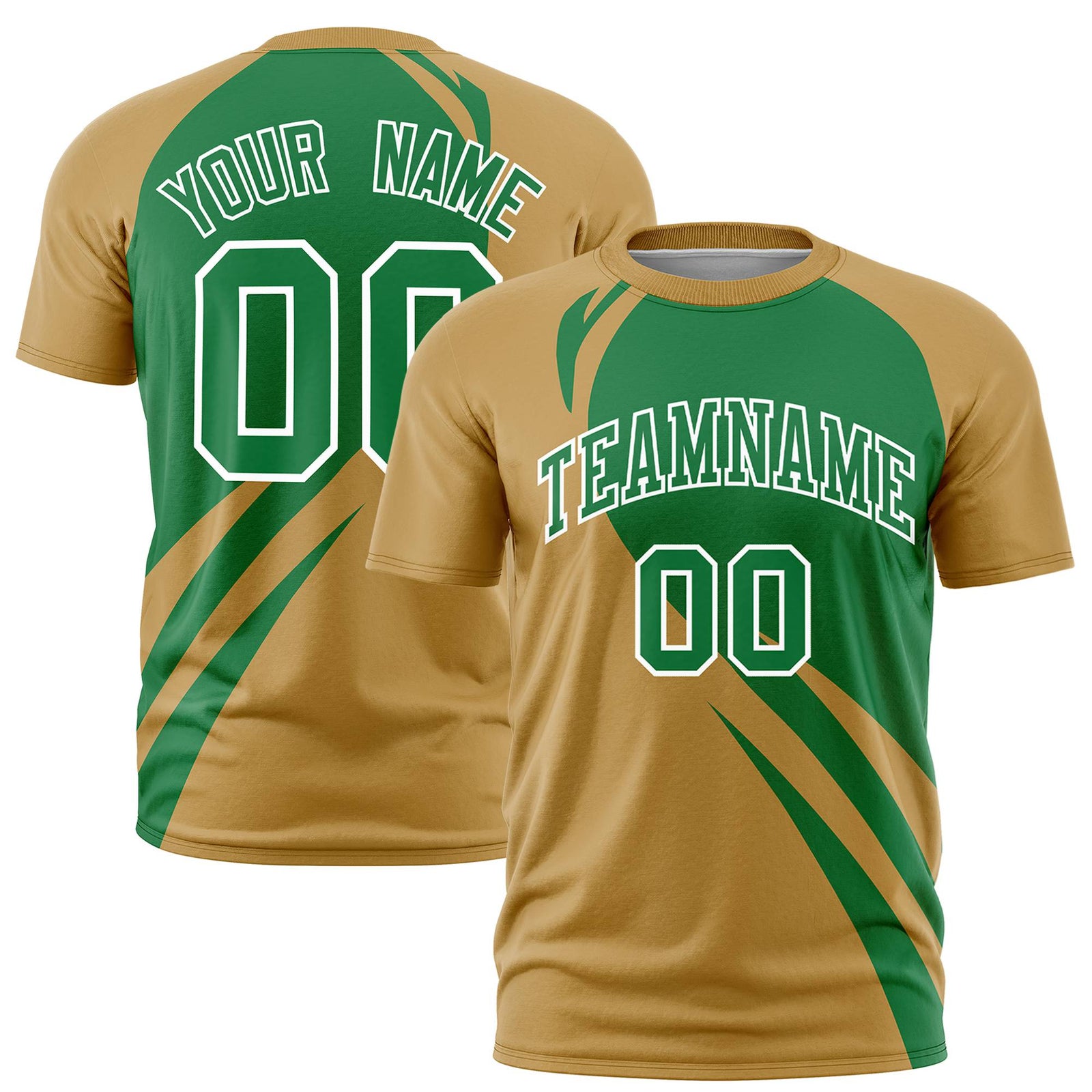 Custom Kelly Green-Gold Personalized Slanting Lump Pattern Performance T-Shirt