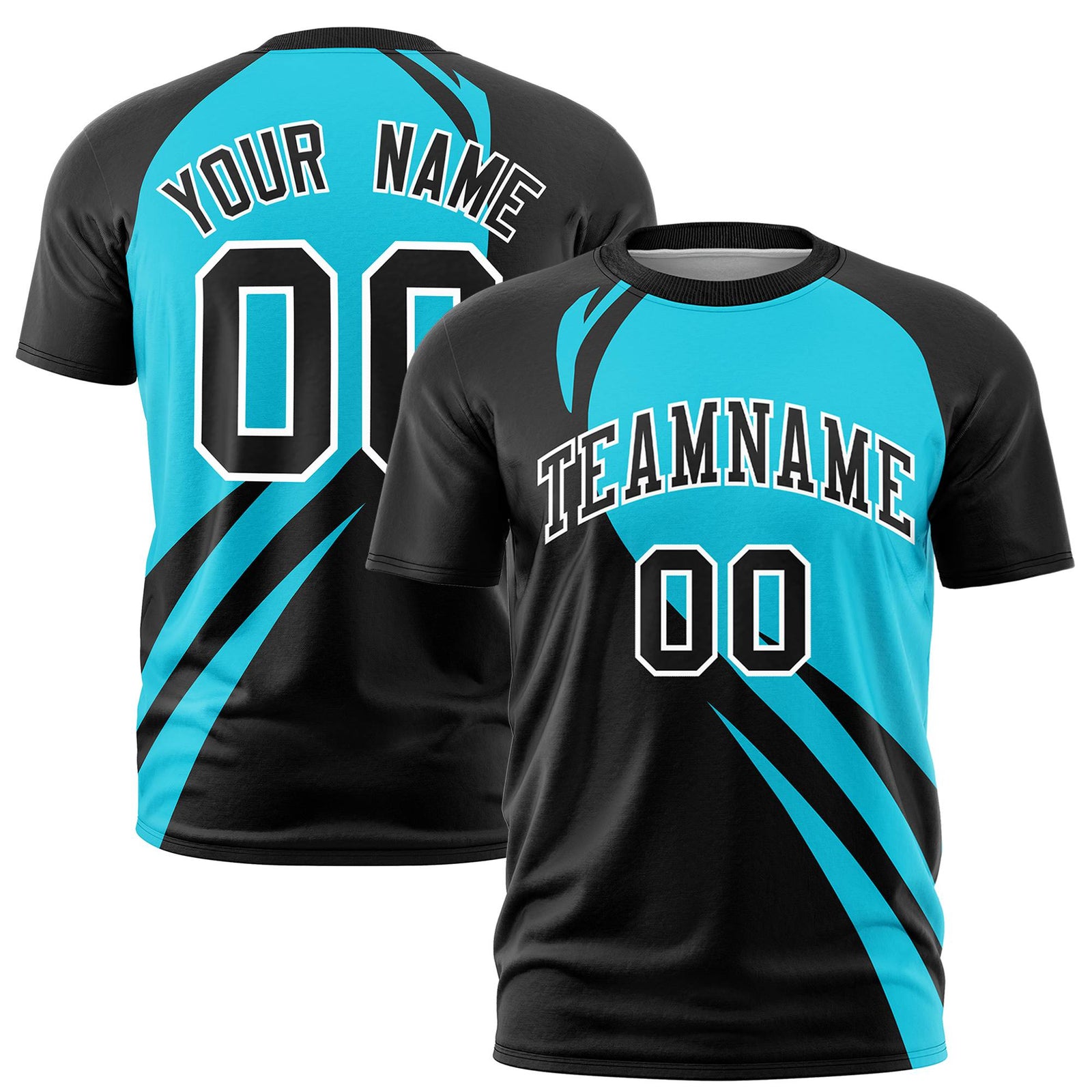 Custom Sky Blue-Black Personalized Slanting Lump Pattern Performance T-Shirt