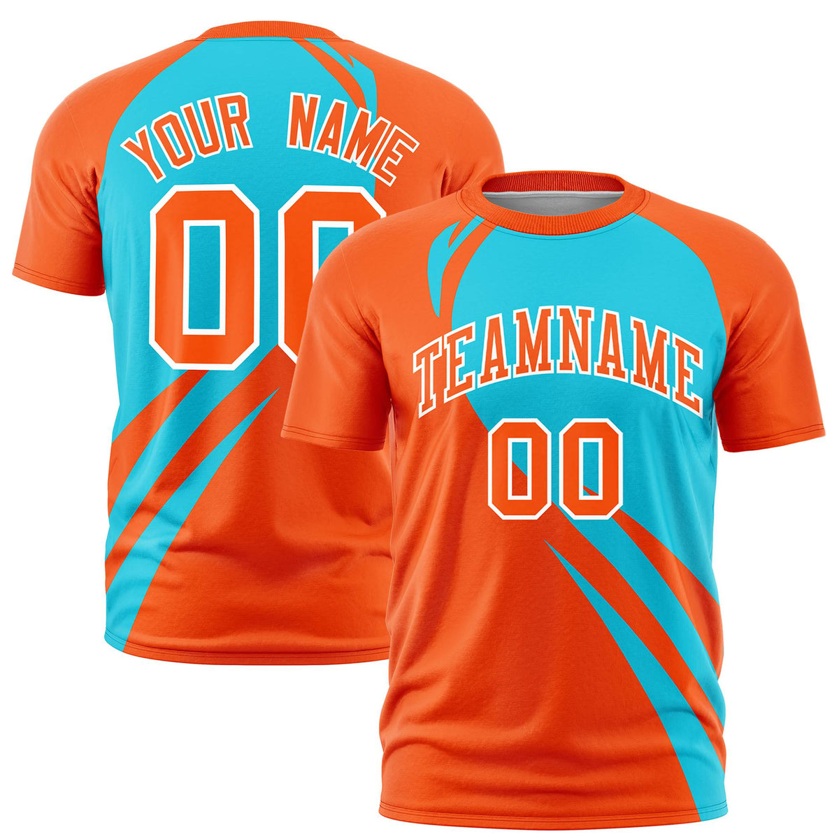 Custom Sky Blue-Orange Personalized Slanting Lump Pattern Performance T-Shirt