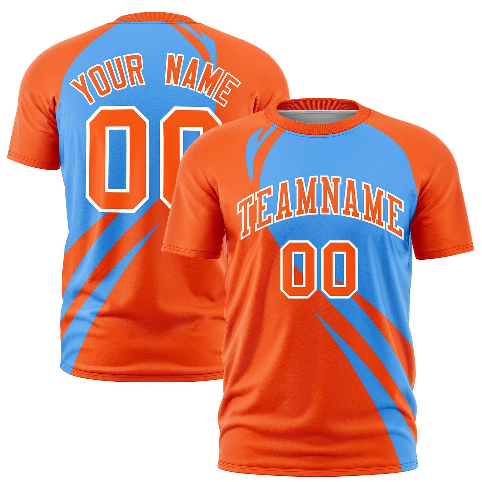 Custom Powder Blue-Orange Personalized Slanting Lump Pattern Performance T-Shirt
