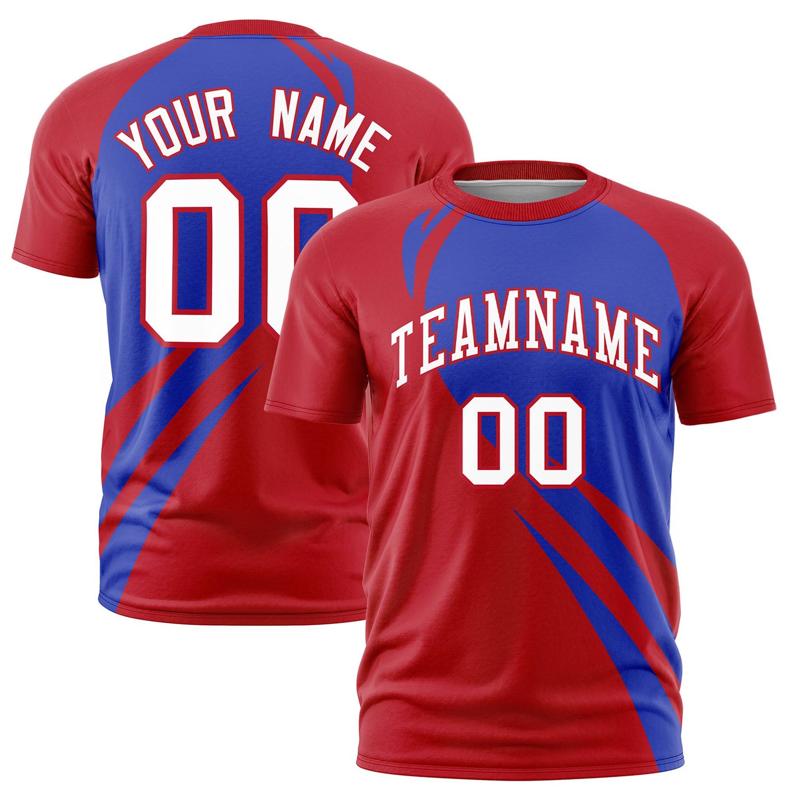 Custom Royal Blue-Red Personalized Slanting Lump Pattern Performance T-Shirt