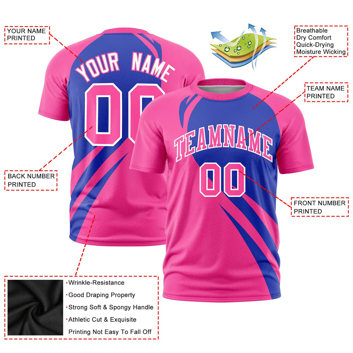 Custom Royal Blue-Pink Personalized Slanting Lump Pattern Performance T-Shirt