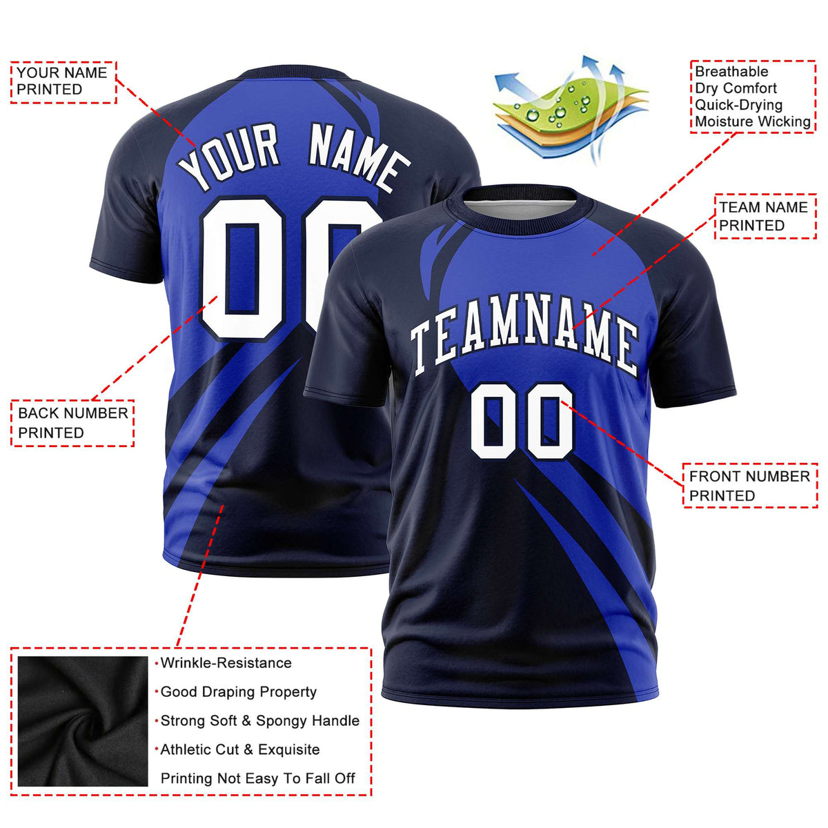 Custom Royal Blue-Navy Personalized Slanting Lump Pattern Performance T-Shirt