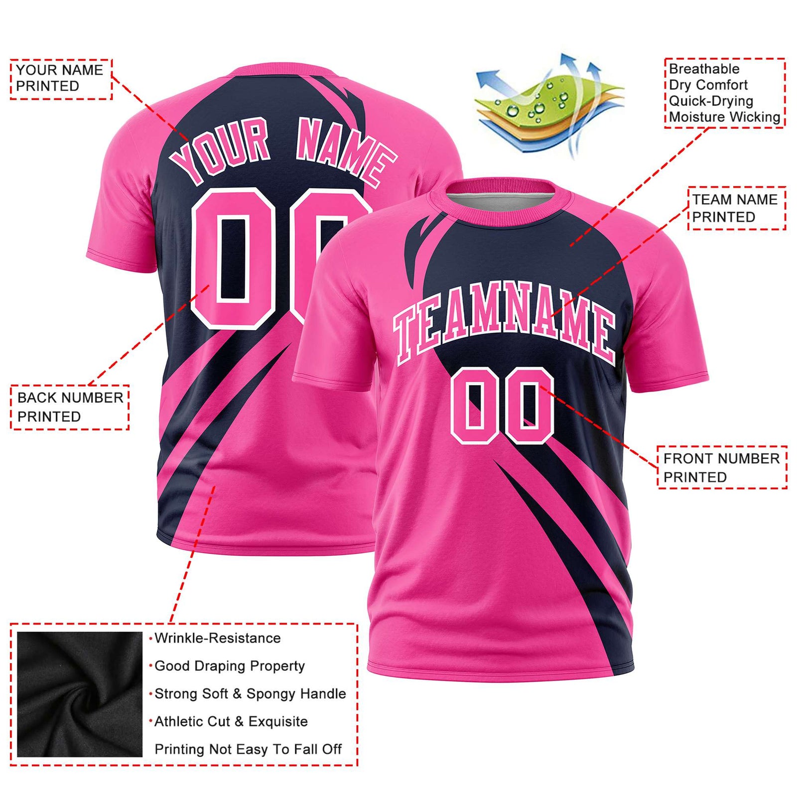 Custom Navy Pink Personalized Slanting Lump Pattern Performance T-Shirt