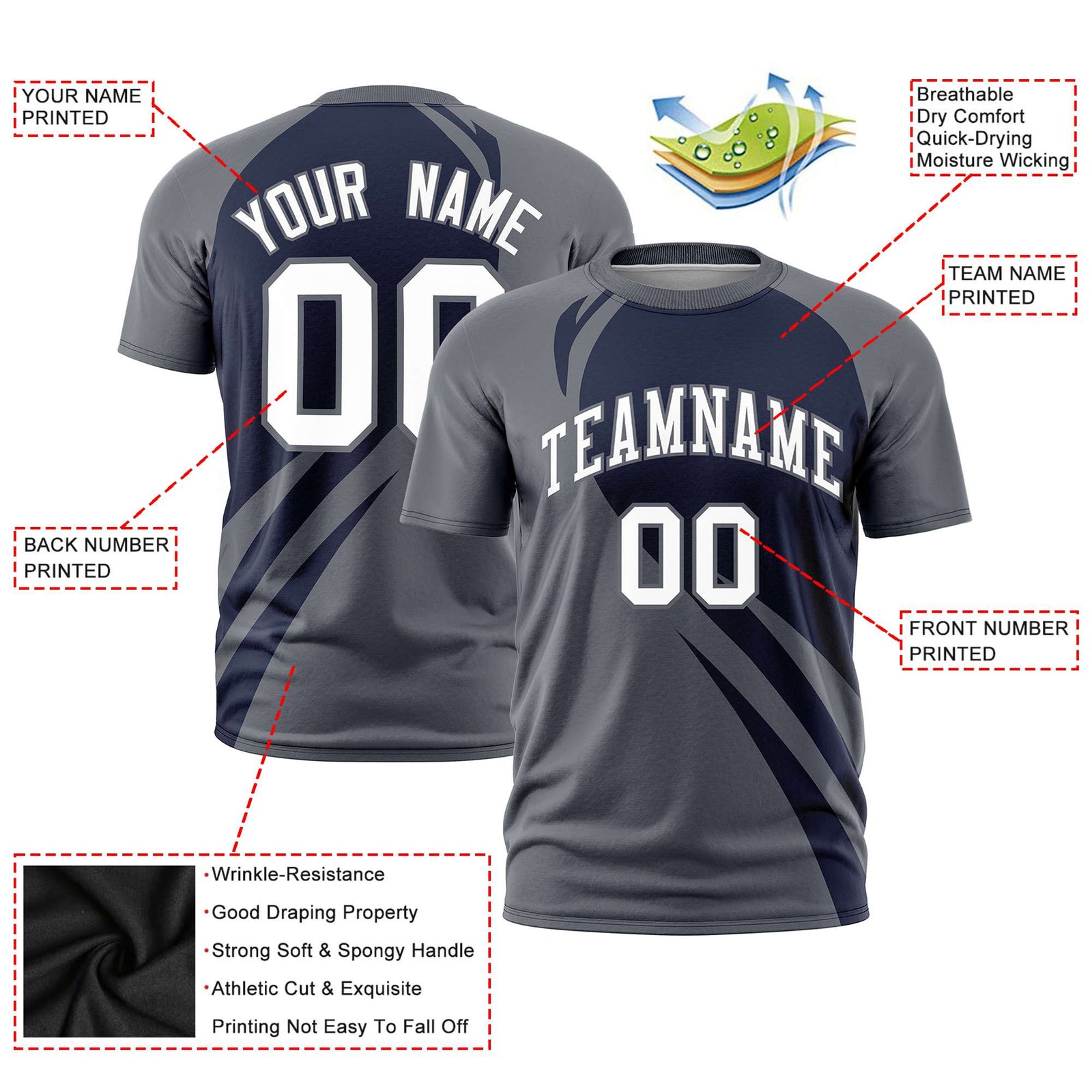 Custom Navy-Dark Gray Personalized Slanting Lump Pattern Performance T-Shirt