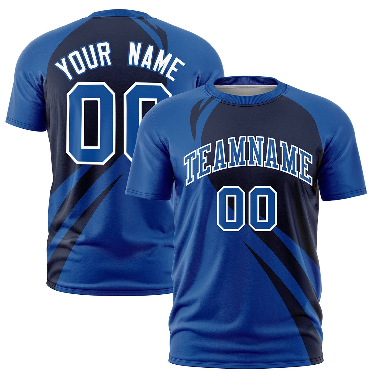 Custom Navy-Royal Blue Personalized Slanting Lump Pattern Performance T-Shirt
