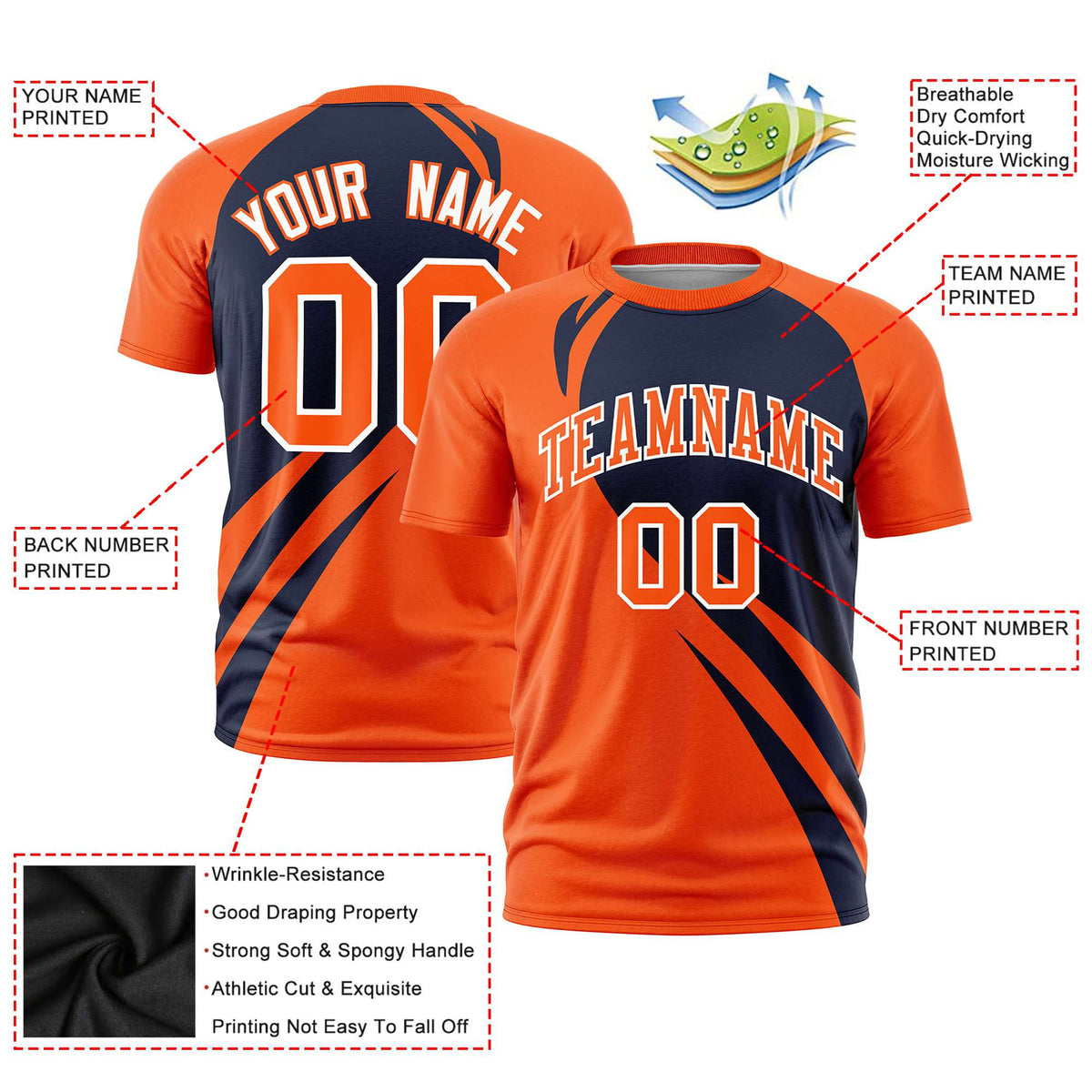 Custom Navy Orange Personalized Slanting Lump Pattern Performance T-Shirt