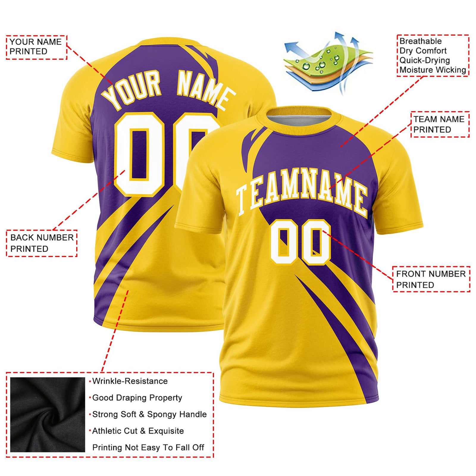 Custom Purple-Gold 01 Personalized Slanting Lump Pattern Performance T-Shirt