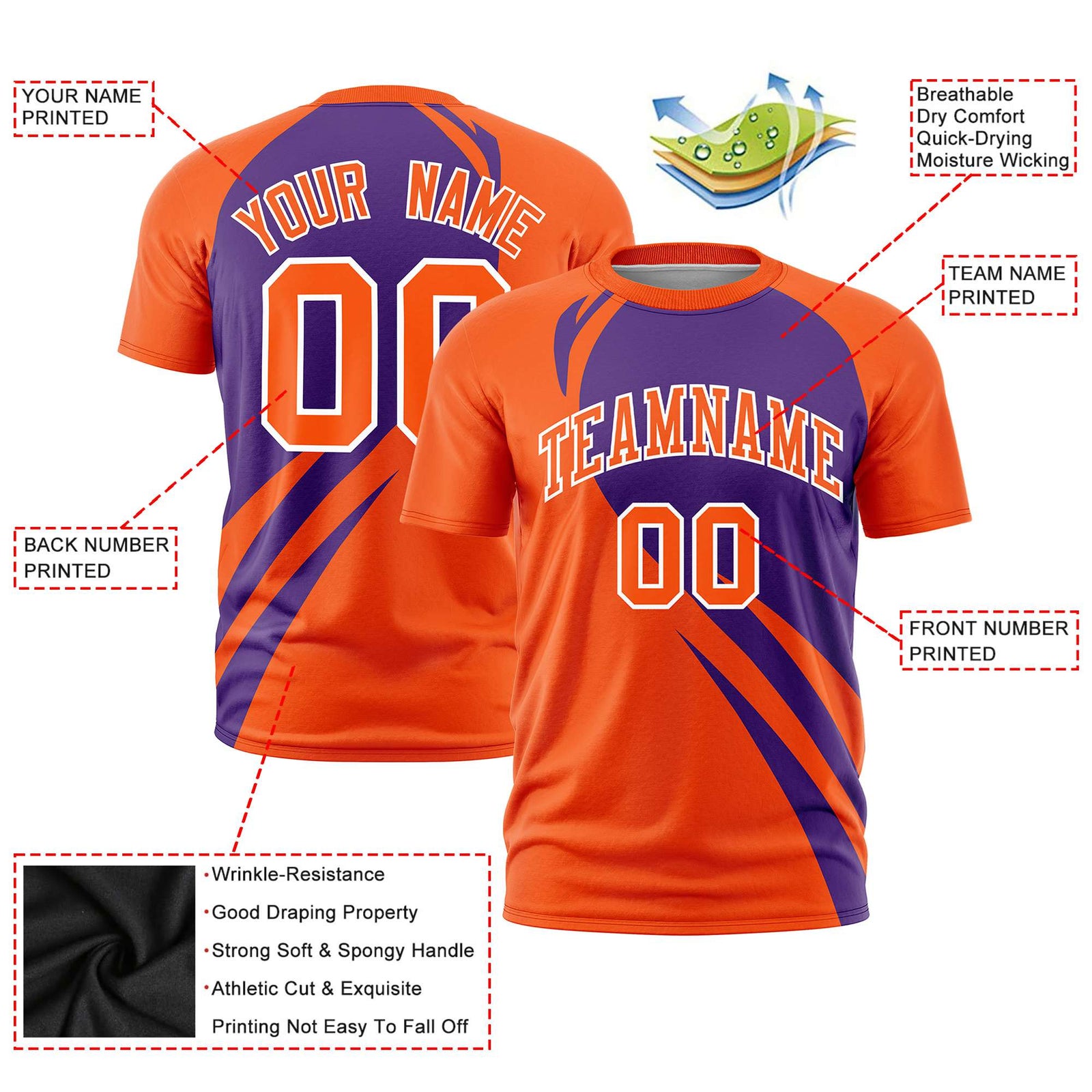 Custom Purple Orange Personalized Slanting Lump Pattern Performance T-Shirt