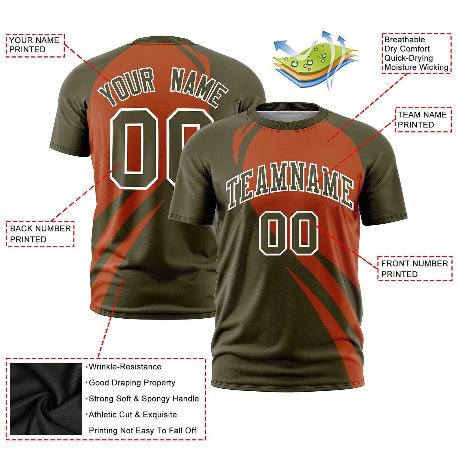 Custom Texas Orange-Olive Personalized Slanting Lump Pattern Performance T-Shirt