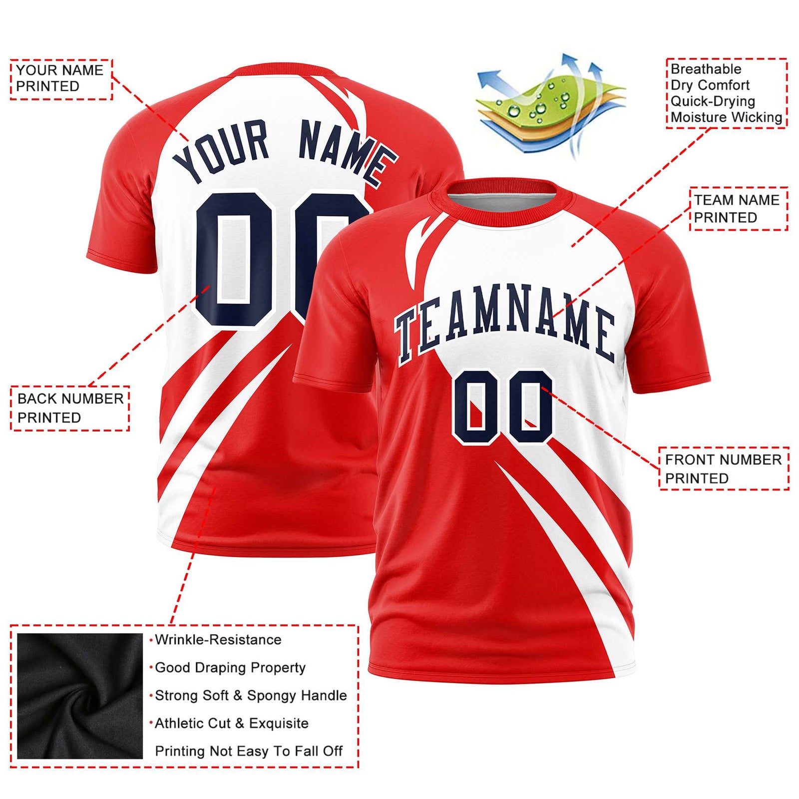 Custom White Red Personalized Slanting Lump Pattern Performance T-Shirt