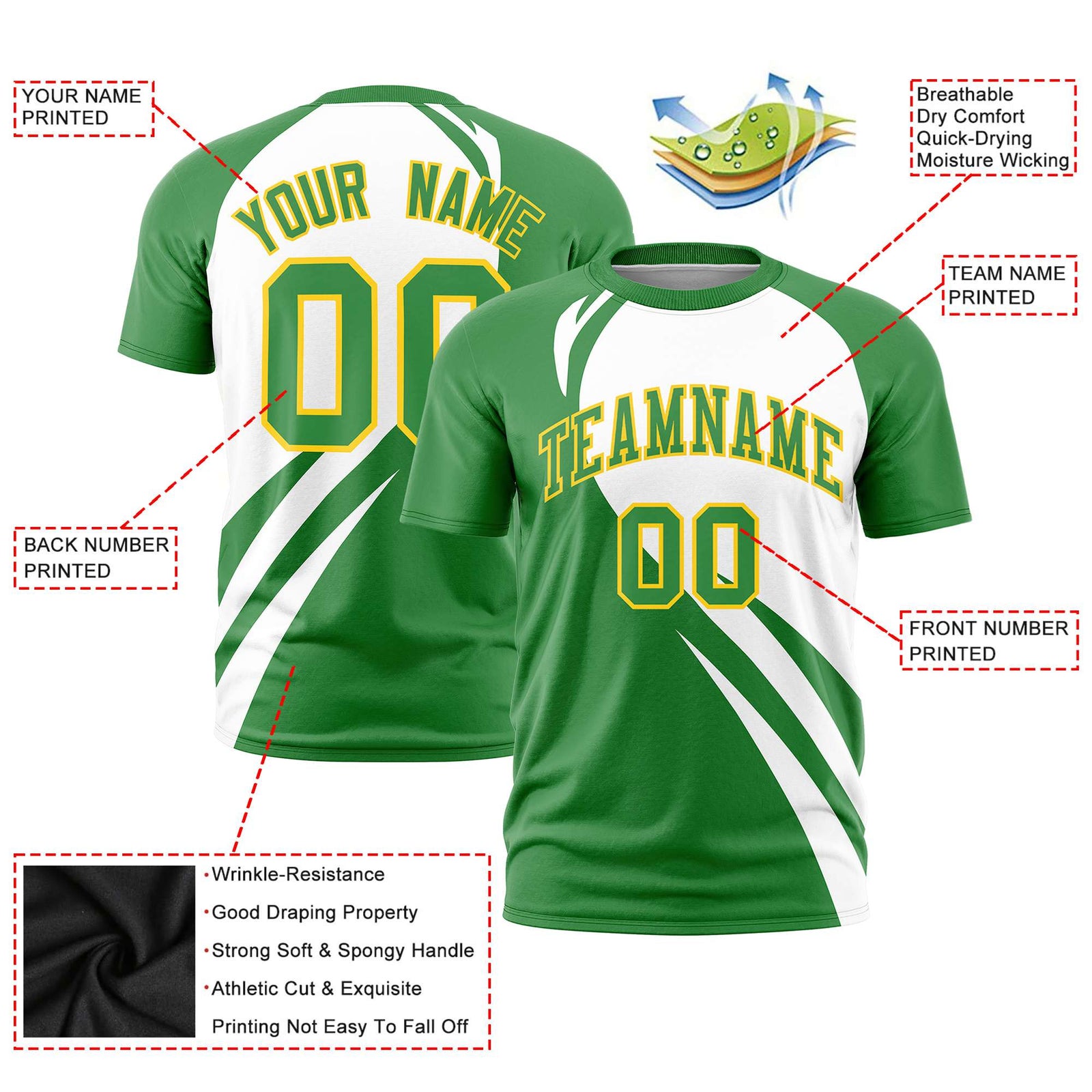 Custom White-Kelly Green Personalized Slanting Lump Pattern Performance T-Shirt