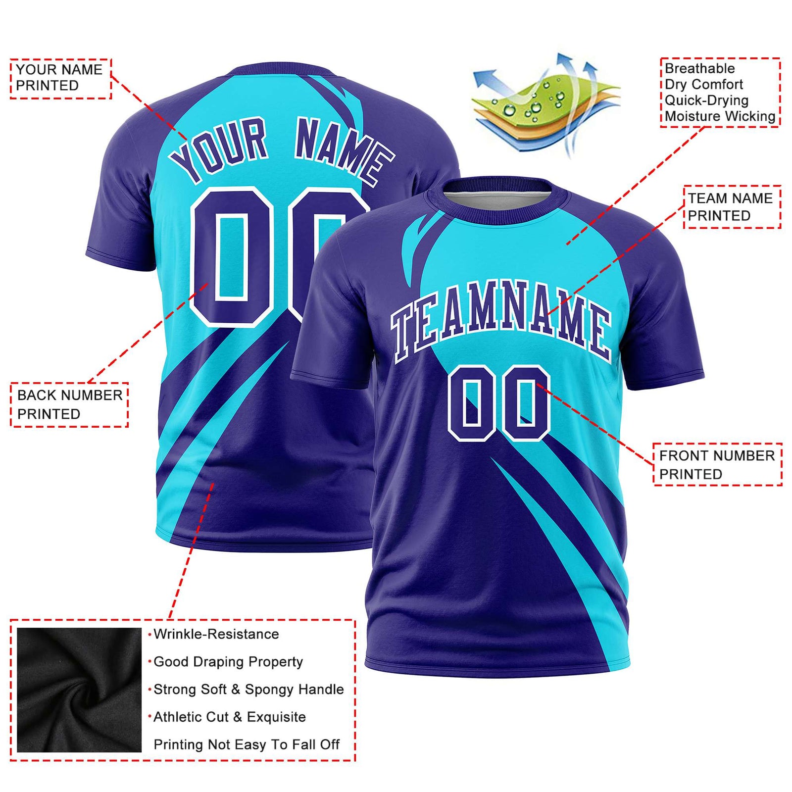 Custom Sky Blue-Purple Personalized Slanting Lump Pattern Performance T-Shirt