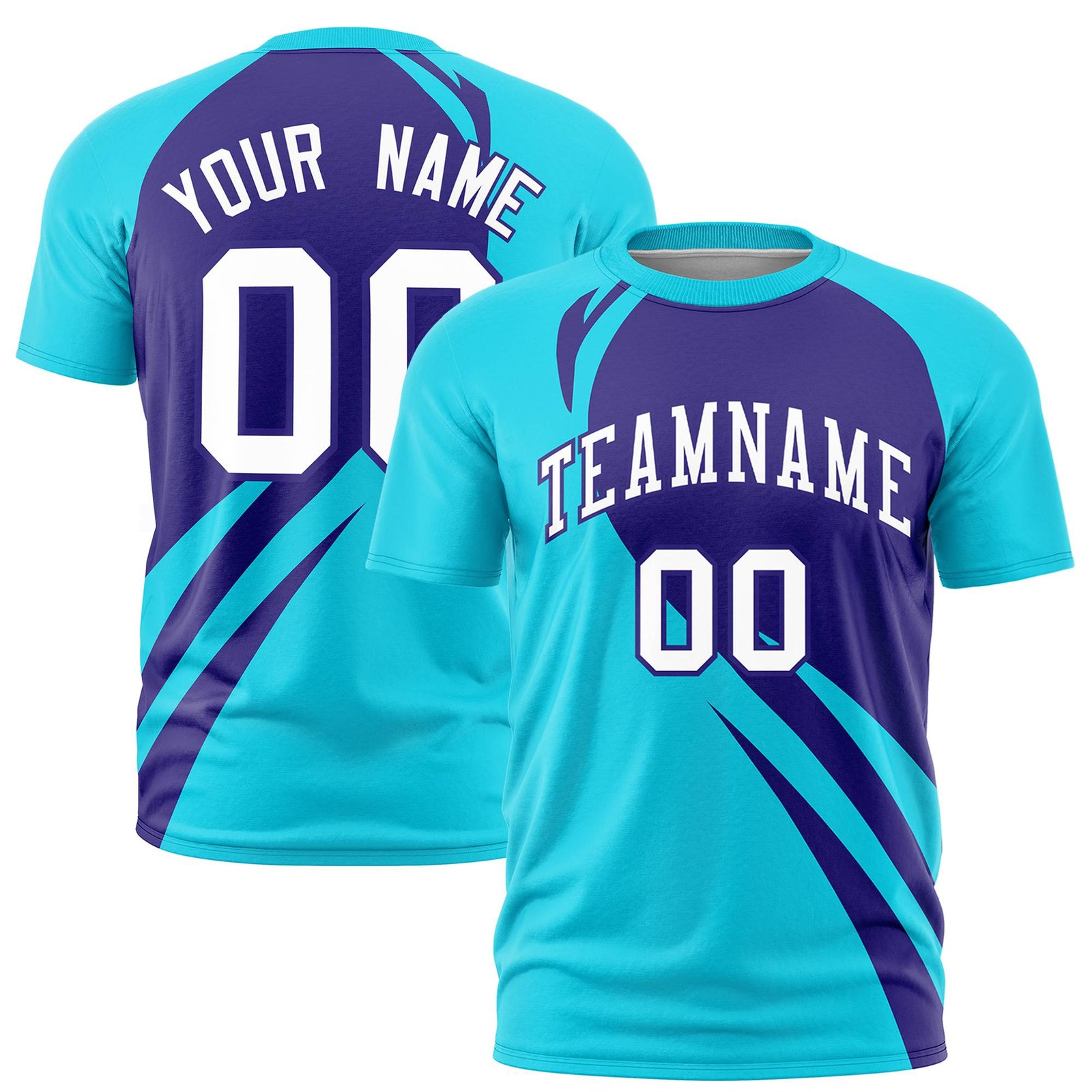 Custom Purple-Sky Blue Personalized Slanting Lump Pattern Performance T-Shirt