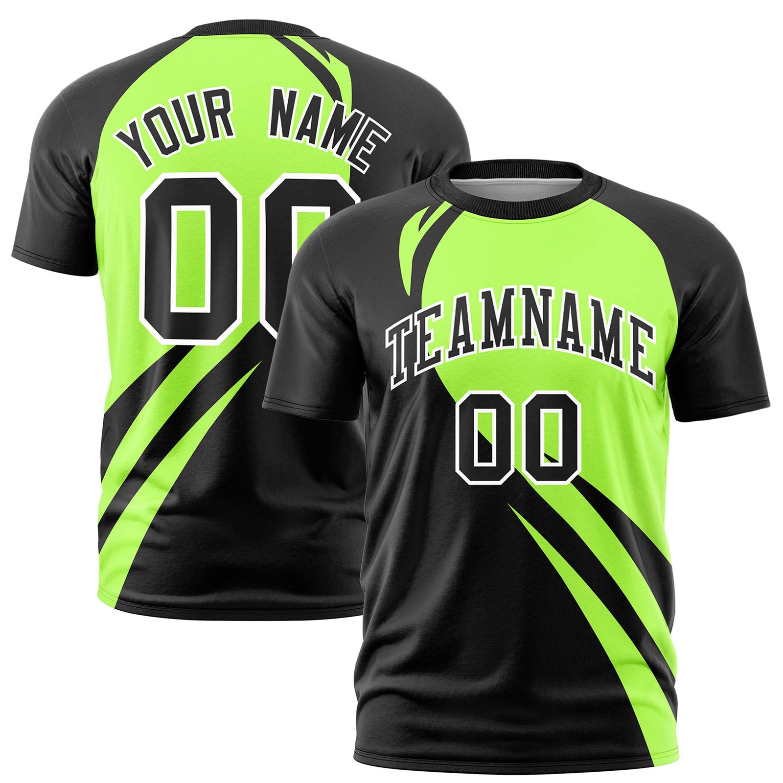 Custom Neon Green-Black Personalized Slanting Lump Pattern Performance T-Shirt