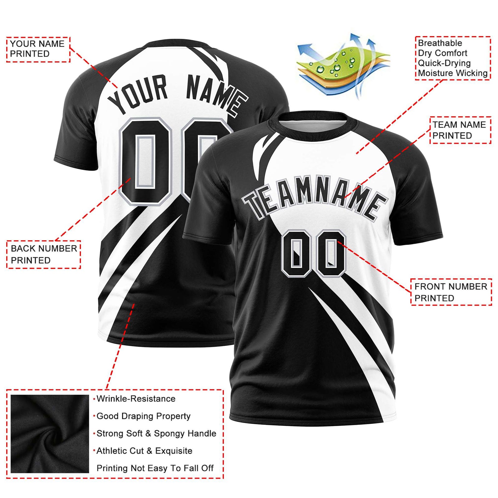 Custom White Black Personalized Slanting Lump Pattern Performance T-Shirt