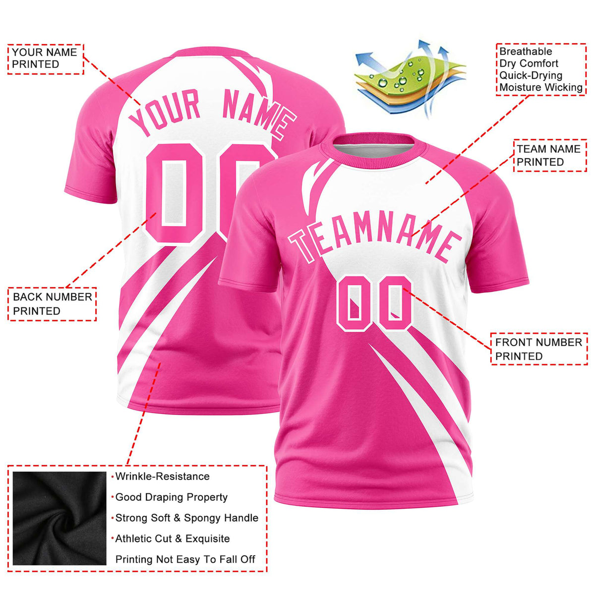 Custom White Pink Personalized Slanting Lump Pattern Performance T-Shirt