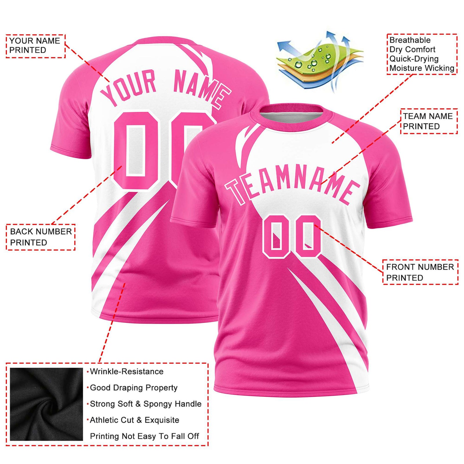 Custom White Pink Personalized Slanting Lump Pattern Performance T-Shirt