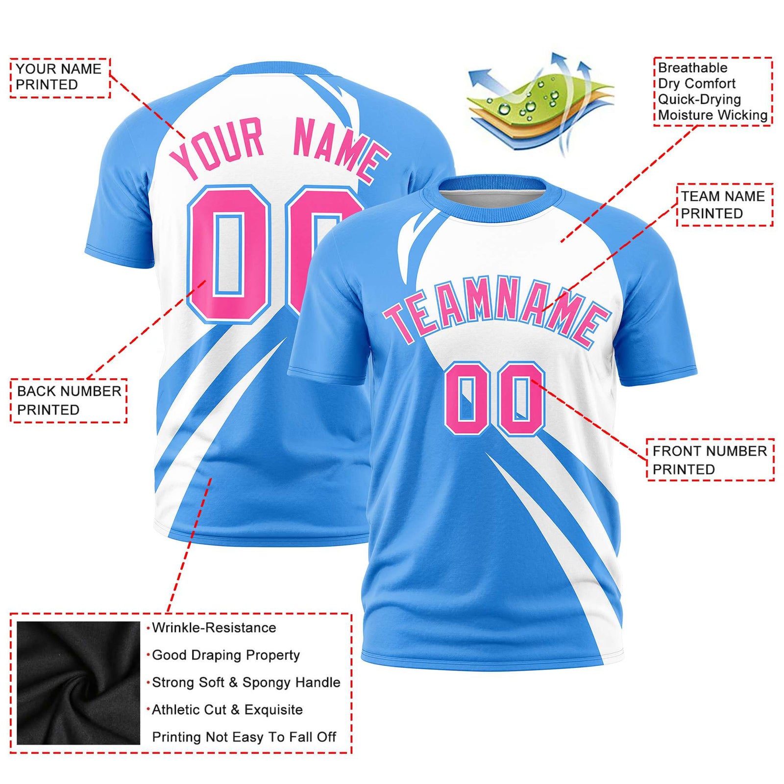 Custom White-Powder Blue Personalized Slanting Lump Pattern Performance T-Shirt